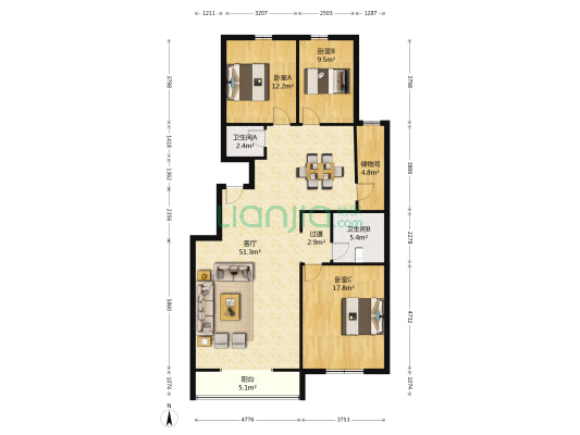 文华苑 3室1厅2卫 148平方