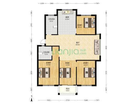 泰康小区2期 4室1厅2卫 176平方