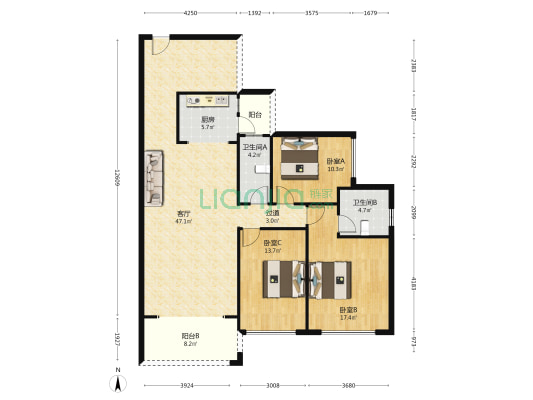 山水华章 3室1厅2卫 125平方