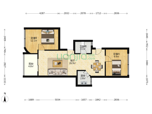 远景大厦 2室1厅1卫 85平方