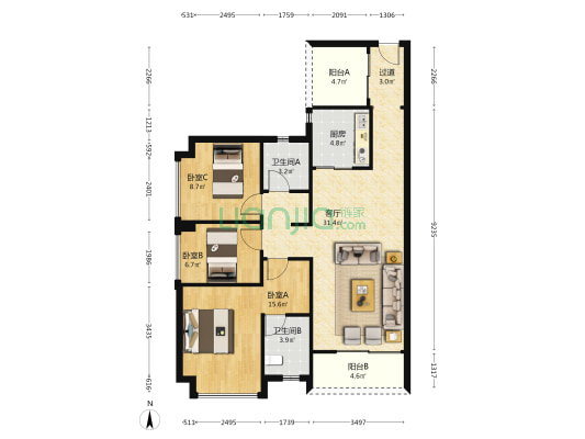 阳光城丽景半岛 3室1厅2卫 108平方