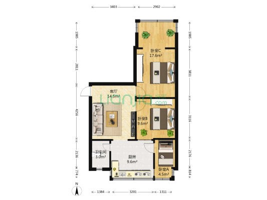白马小区南区 3室1厅1卫 67平方