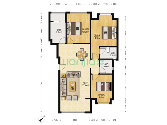 愿景青城雪 3室1厅2卫 108平方