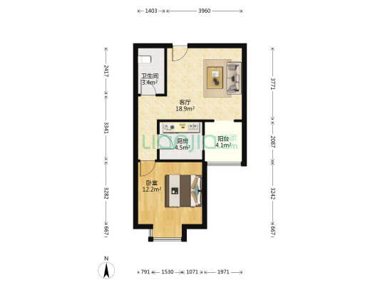 赵二街花苑 1室1厅1卫 61平方