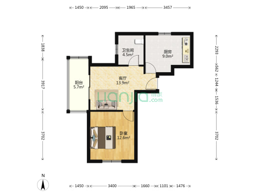 汇腾南苑 1室1厅1卫 59平方