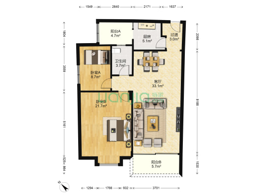 顺景湾 2室1厅1卫 100平方