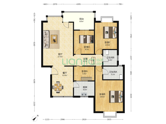 香居茗苑 4室2厅2卫 140平方