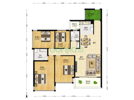 虹桥湾 4室1厅2卫 143平方