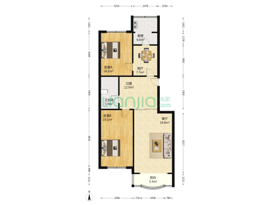 精华苑 2室2厅1卫 125平方
