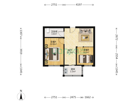城建安居园 2室1厅1卫 53平方