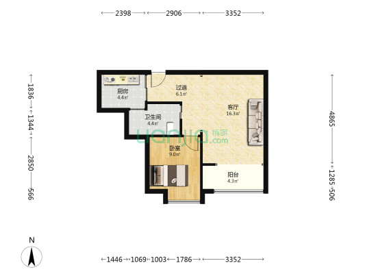 裕华嘉苑三期 1室1厅1卫 64平方