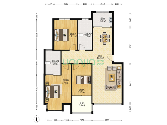 正鑫城市经典 3室1厅2卫 127平方