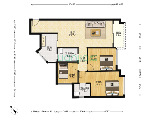 华侨城云邸 3室1厅2卫 101平方