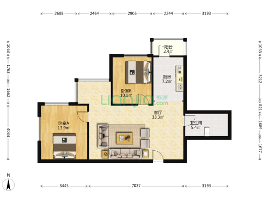 南航嘉园 2室1厅1卫 101平方