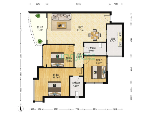 保利花园四期 3室1厅2卫 112平方