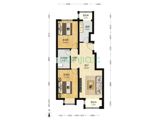 龙泉苑小区 2室1厅1卫 84平方