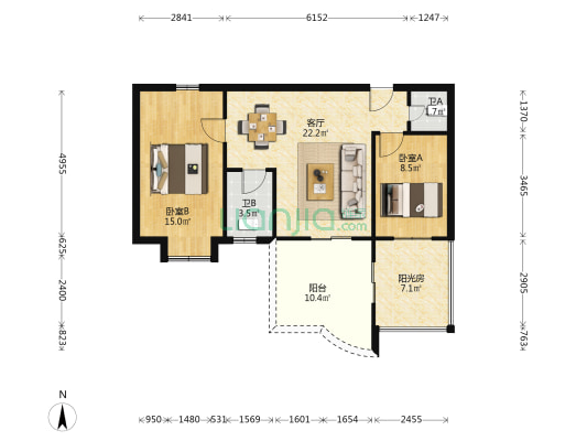 湖景花园(惠城) 2室1厅2卫 80平方