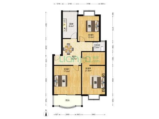 东方滨港园 3室1厅1卫 96平方