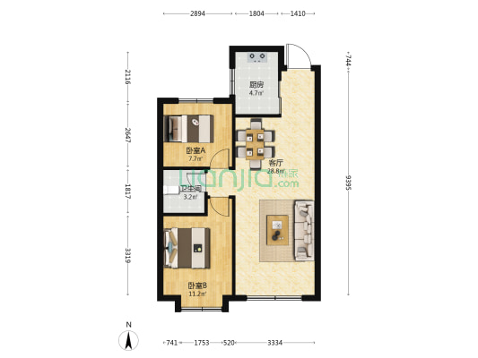 荣盛公园印象景园 2室1厅1卫 83平方