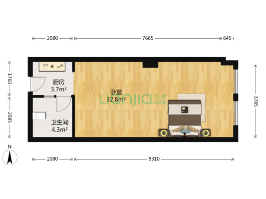荣悦台 1室0厅1卫 57平方