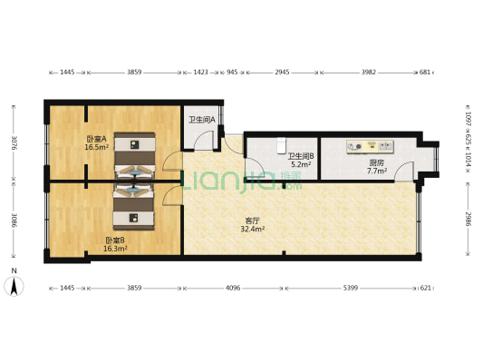 商校家属院 2室1厅2卫 98平方
