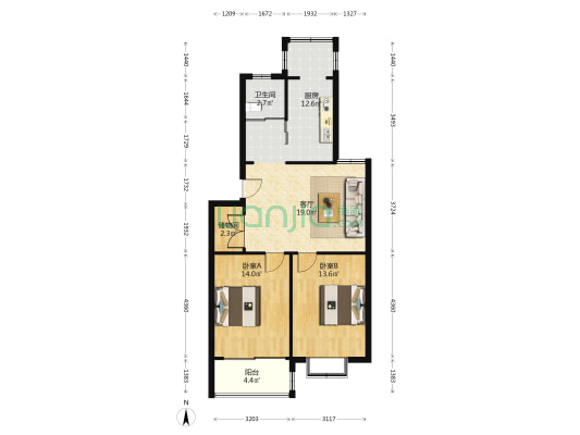 正棱山庄 2室1厅1卫 85平方