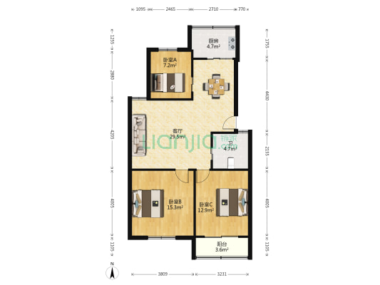 藕池新村 3室1厅1卫 97平方