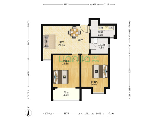水岸佳苑D区 2室1厅1卫 87平方