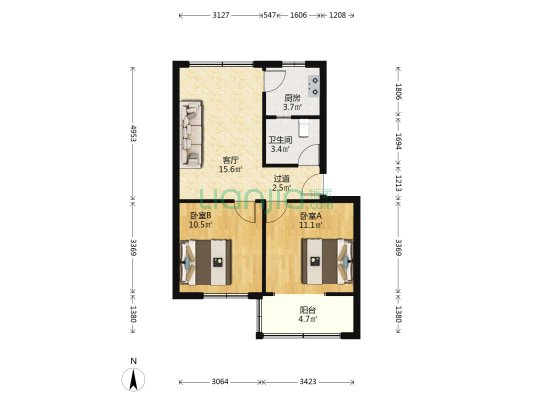 安装公司家属区 2室1厅1卫 64平方