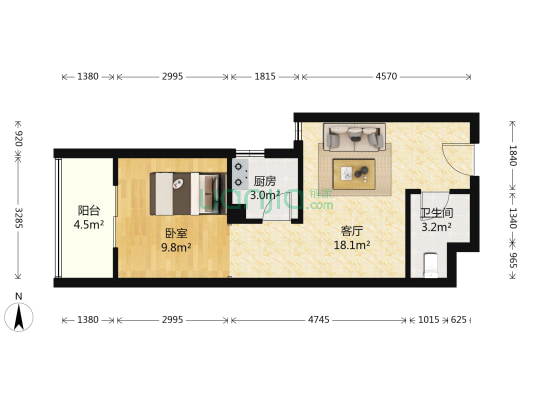 长安壹栋 1室1厅1卫 53平方
