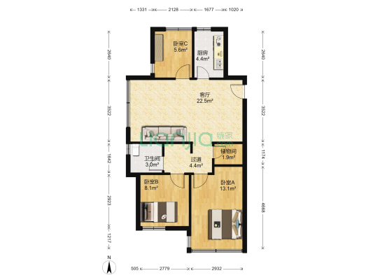 绿城郁金香岸 3室1厅1卫 91平方