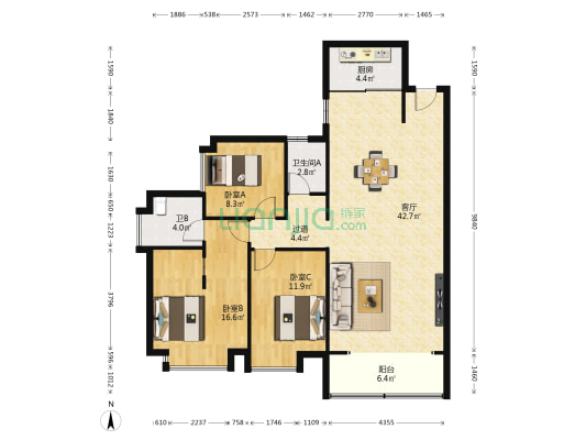 官洲南苑 3室1厅2卫 123平方