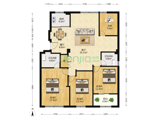 嘉成花园 4室2厅2卫 136平方
