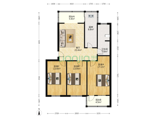 孟砦南街8号院 3室1厅1卫 103平方