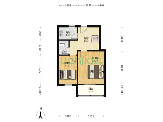 汇源公寓 2室1厅1卫 50平方