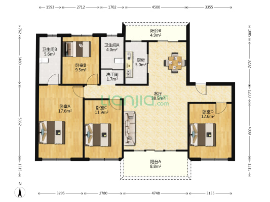 驿城碧桂园三期花语岸 4室1厅3卫 142平方