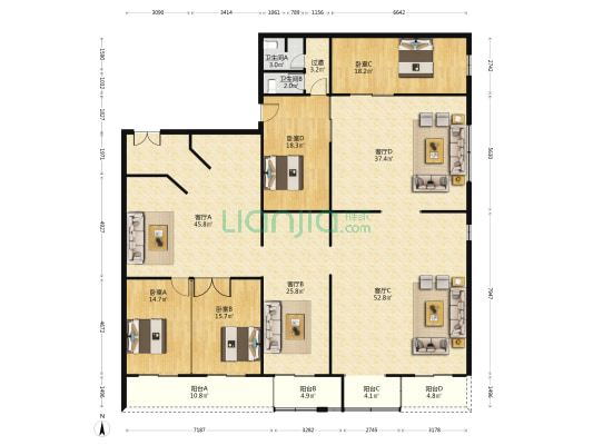金环大厦 4室4厅2卫 310平方