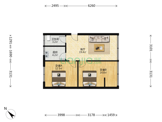 安蓉西路16号 2室1厅1卫 65平方
