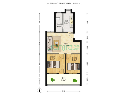 解放西路铁路宿舍 2室1厅1卫 66平方