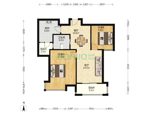 华府景苑 2室2厅1卫 86平方