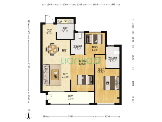 元垄城·羲园 3室1厅2卫 100平方