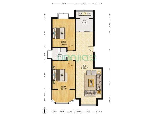 豪景丽园 2室1厅1卫 109平方