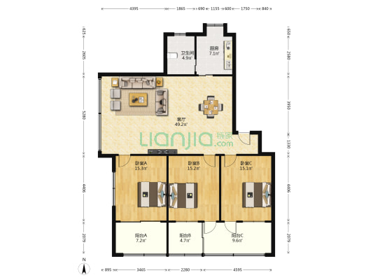 沿河北路 3室1厅1卫 156平方
