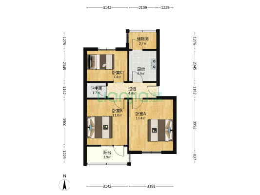 云溪新村 3室0厅1卫 64平方