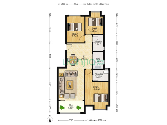 大唐世家 3室1厅2卫 96平方