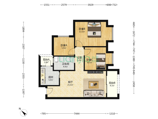 新城悦隽锦城 3室1厅1卫 91平方