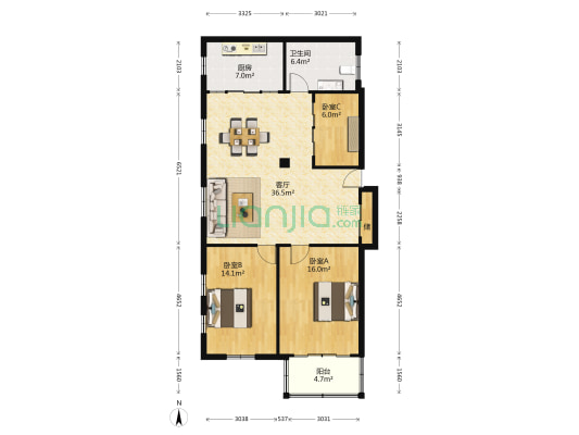 泰星公寓 3室1厅1卫 112平方