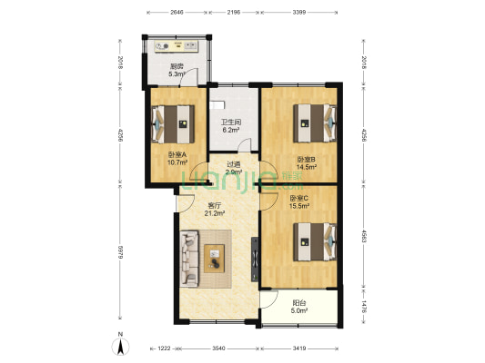 庆丰街46号院 3室1厅1卫 91平方