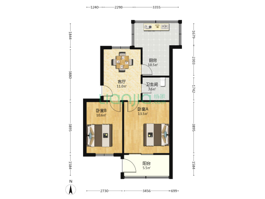 省经贸小区 2室1厅1卫 60平方