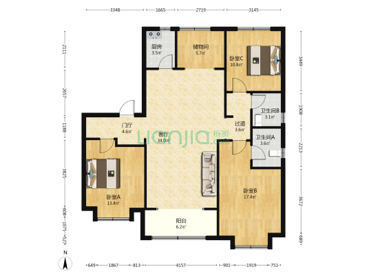 未来花珺 3室1厅2卫 143平方